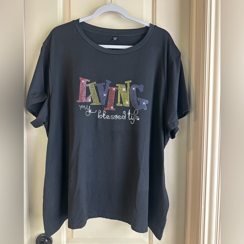 Women’s SHEIN ‘Living My Blessed Life’ Tee; Black; Size 4XL
